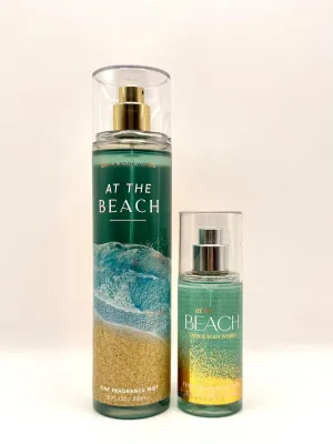 Bath and Body Work At The Beach Fine Fragrance Mist Set, 8 fl oz and Travel Size, White Frangipani and Coconut Scent