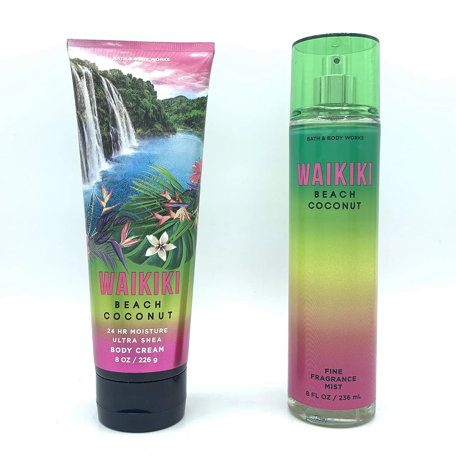 Bath and Body Works Waikiki Beach Coconut 2020 Edition 8oz Body Cream and 8oz Fine Fragrance Mist 2-Piece Bundle, Regular Sizes