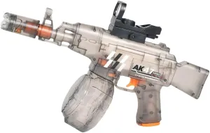Battle Blaster Electric Water Gun with Muzzle Flame for Adults/Kids, 22 FT Long Range Auto Water Blaster, Summer Pool and Beach Toys. (AK-Transparent Black)
