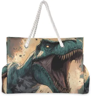 Beach Bag Dinosaur Roar Scary for Women Large Beach Tote Bag with Zipper for Travel Vacation
