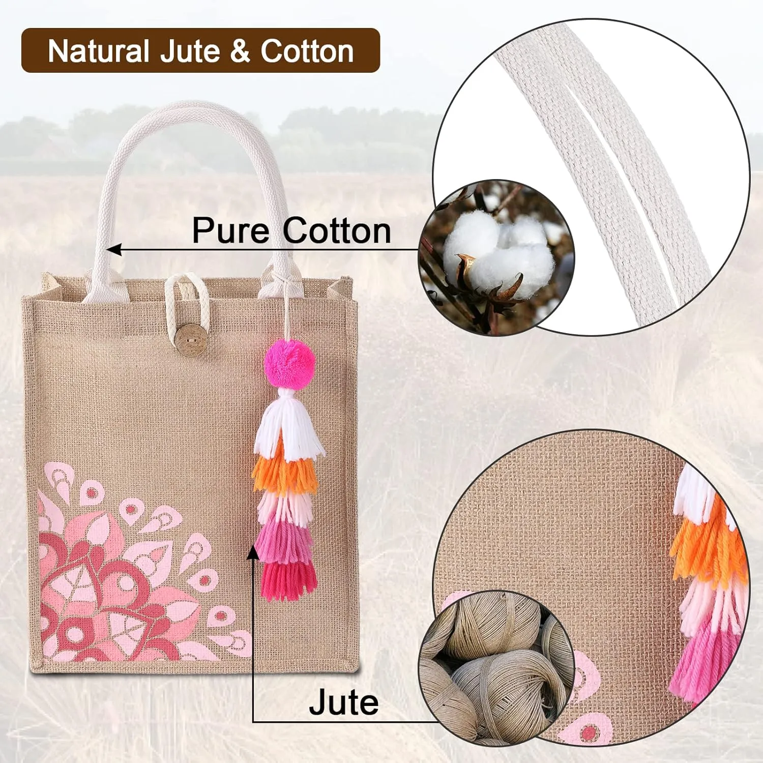 Beach Bag for Women, Straw Beach Tote Bag with Pocket Tassel Handle Waterproof Lining, for Summer Vacation Pool Gift