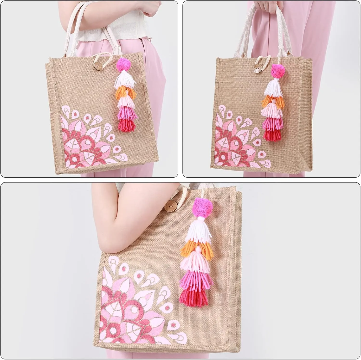 Beach Bag for Women, Straw Beach Tote Bag with Pocket Tassel Handle Waterproof Lining, for Summer Vacation Pool Gift