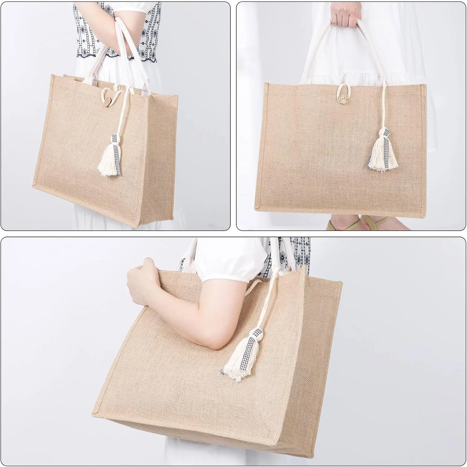 Beach Bag for Women, Straw Beach Tote Bag with Pocket Tassel Handle Waterproof Lining, for Summer Vacation Pool Gift