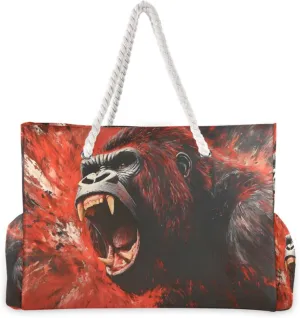 Beach Bag Gorilla Red Roar for Women Large Beach Tote Bag with Zipper for Travel Vacation