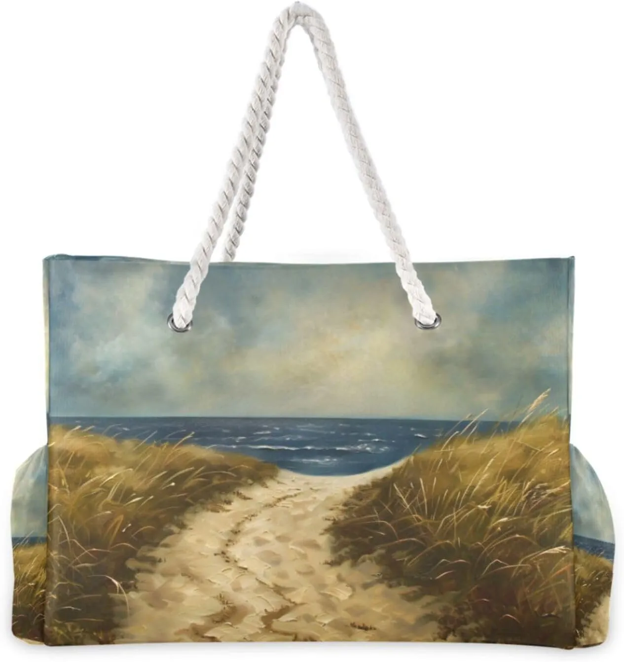 Beach Bag Path Grass for Women Large Beach Tote Bag Zipper for Swim Gym Travel