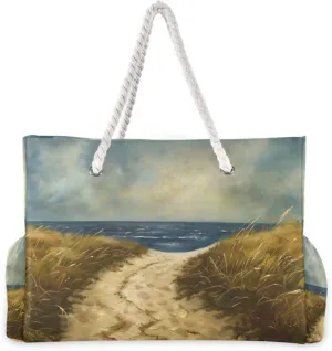 Beach Bag Path Grass for Women Large Beach Tote Bag Zipper for Swim Gym Travel