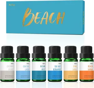Beach Fragrance Oil, MitFlor Premium Scented Essential Oils for Diffusers for Home, Soap & Candle Making Scents, Summer Aromatherapy Essential Oils Set, Coastal Linen, Ocean Mist and More, 6x10 ml
