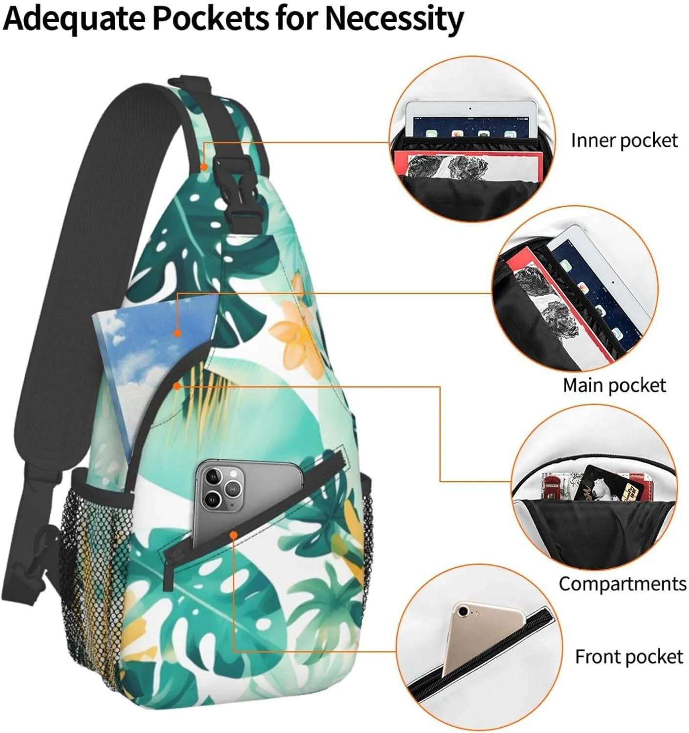 Beach Plantscape Unisex Casual Diagonal Chest Bag,Multipurpose Crossbody Shoulder Bag Travel Hiking Daypack
