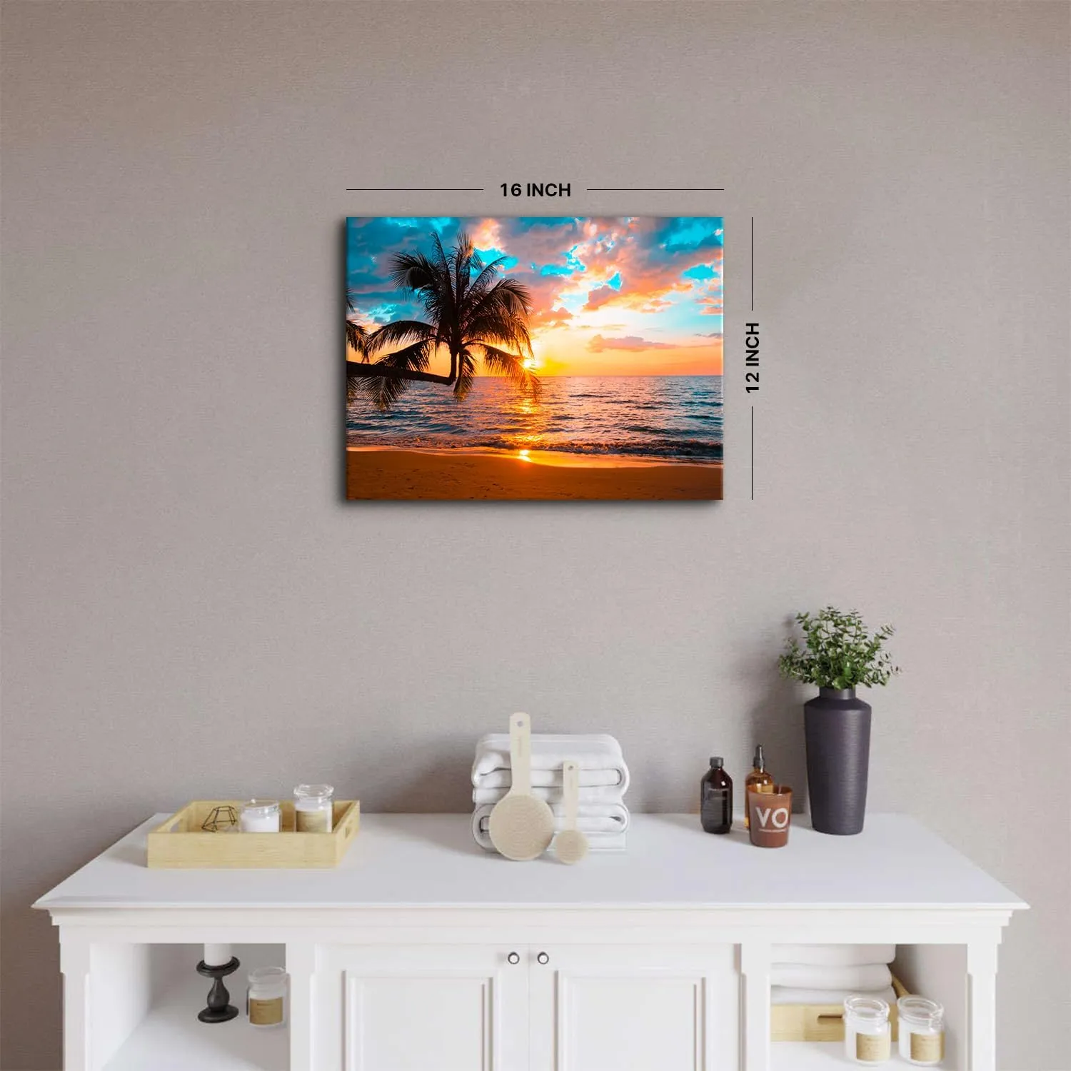 Beach Wall Art Tropical Palm Tree Wall Art Sunset Coastal Landscape Beach Pictures Wall Decor for Living Room Canvas Ocean Seascape Poster Bathroom Nature Painting Bedroom Office Home Decoration 12x16