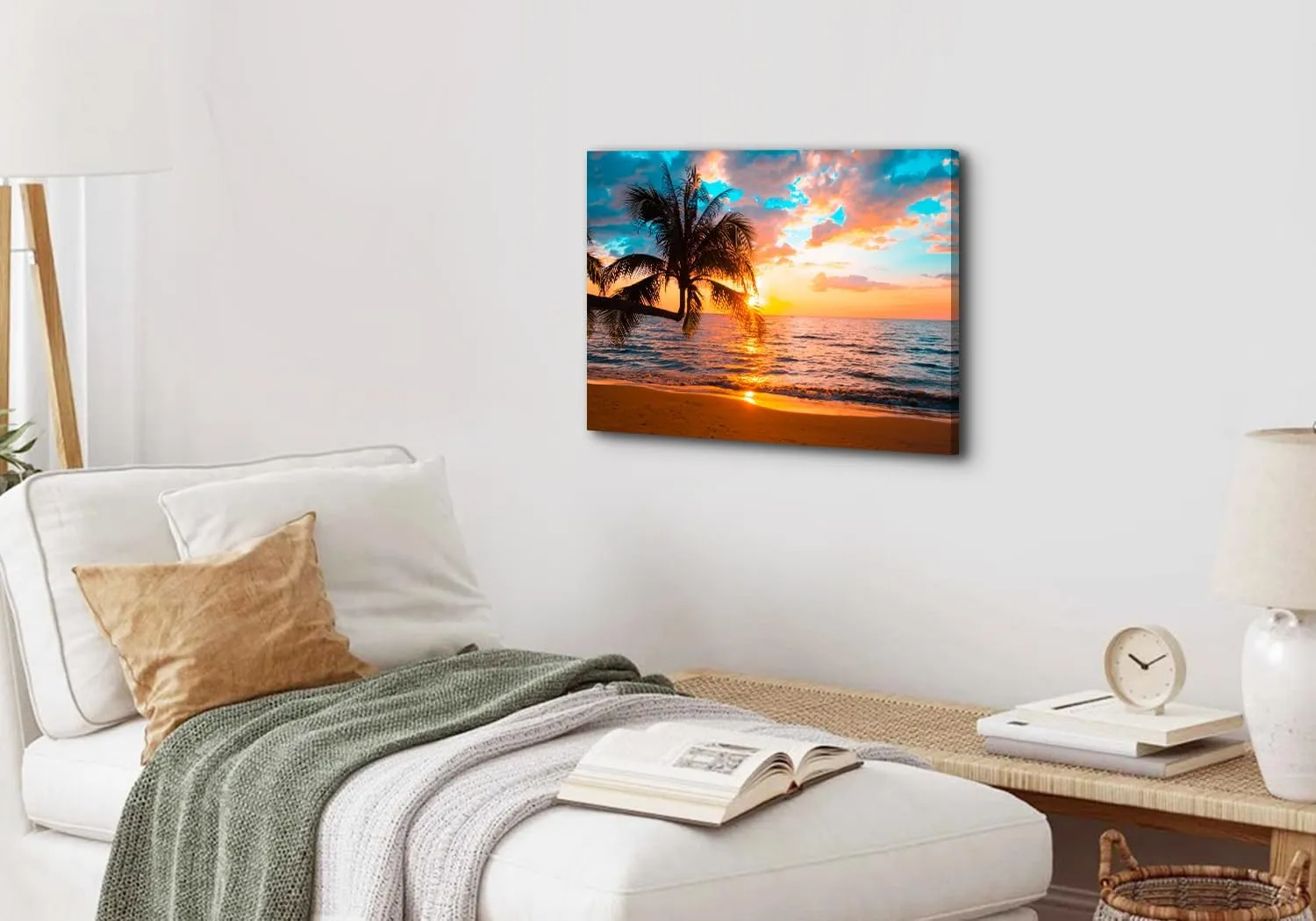 Beach Wall Art Tropical Palm Tree Wall Art Sunset Coastal Landscape Beach Pictures Wall Decor for Living Room Canvas Ocean Seascape Poster Bathroom Nature Painting Bedroom Office Home Decoration 12x16