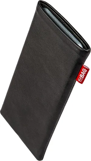 Beat Black Custom Tailored Sleeve for Mobistel Cynus E4. Fine Nappa Leather Pouch with Integrated Microfibre Lining for Display Cleaning