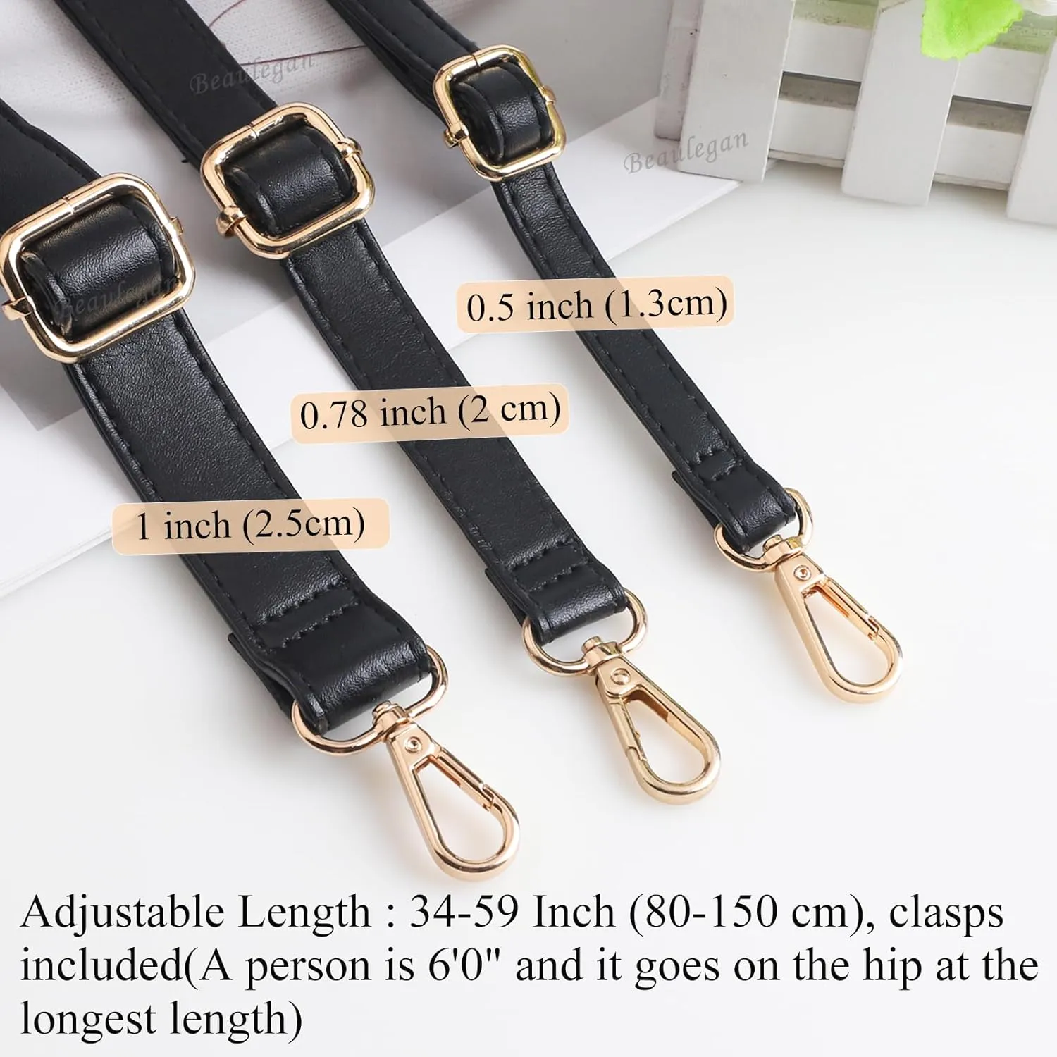 Beaulegan Classic Long Purse Strap Replacement, Microfiber Leather, Adjustable for Crossbody/Shoulder Bag, 0.5 Inch Wide (Black/Gold)
