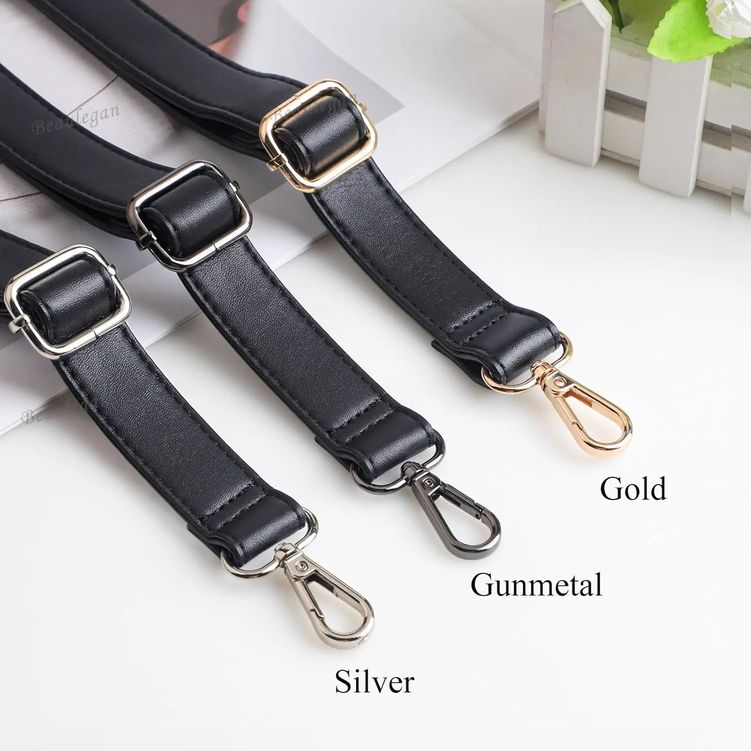 Beaulegan Classic Long Purse Strap Replacement, Microfiber Leather, Adjustable for Crossbody/Shoulder Bag, 0.5 Inch Wide (Black/Gold)