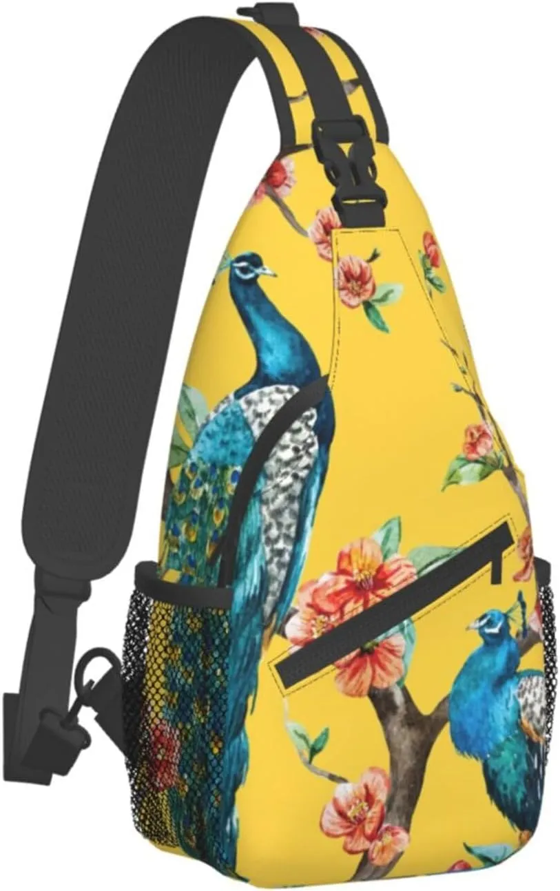 Beautiful Peacock Unisex Casual Diagonal Chest Bag,Multipurpose Crossbody Shoulder Bag Travel Hiking Daypack