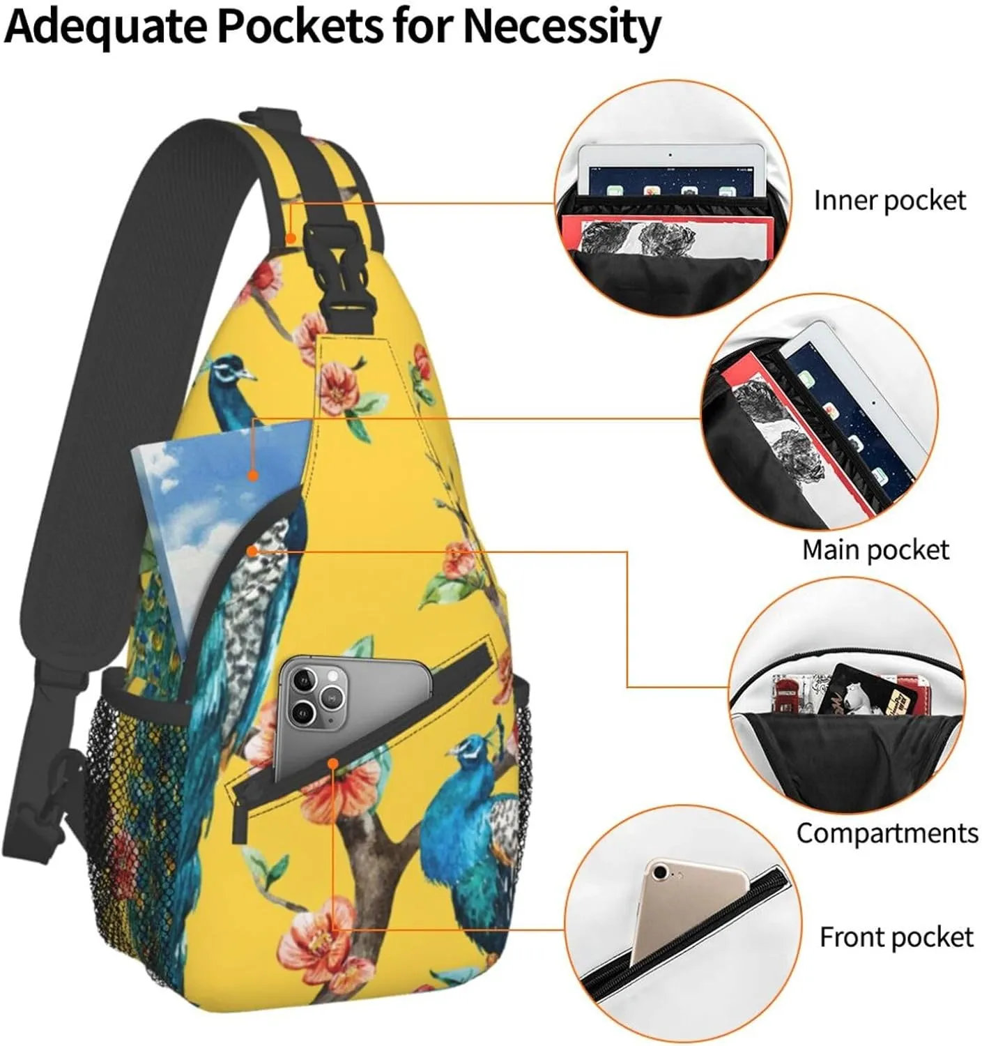 Beautiful Peacock Unisex Casual Diagonal Chest Bag,Multipurpose Crossbody Shoulder Bag Travel Hiking Daypack