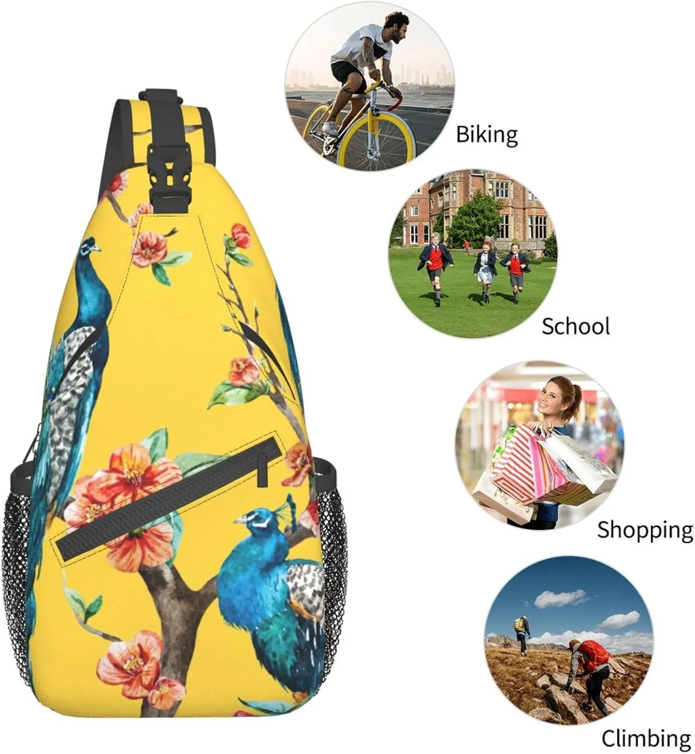 Beautiful Peacock Unisex Casual Diagonal Chest Bag,Multipurpose Crossbody Shoulder Bag Travel Hiking Daypack