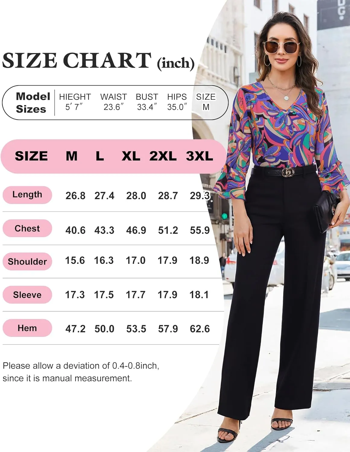 Bebonnie Womens Dressy Casual Tops Ruffle 3/4 Sleeve V Neck Floral Chiffon Blouses