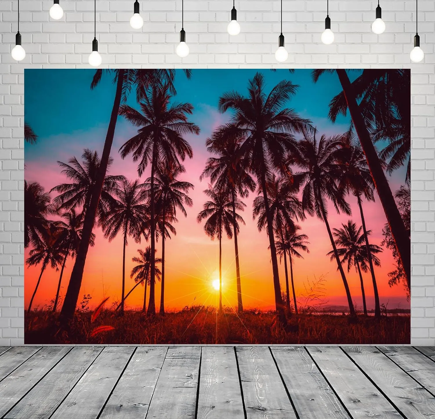 BELECO 8x6ft Fabric Sunset Beach Backdrop Tropical Seaside Coconut Palm Trees Background Backdrop Summer Beach Sunset Hawaii Luau Party Decorations Birthday Photoshoot Studio Photo Props