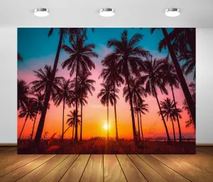 BELECO 8x6ft Fabric Sunset Beach Backdrop Tropical Seaside Coconut Palm Trees Background Backdrop Summer Beach Sunset Hawaii Luau Party Decorations Birthday Photoshoot Studio Photo Props