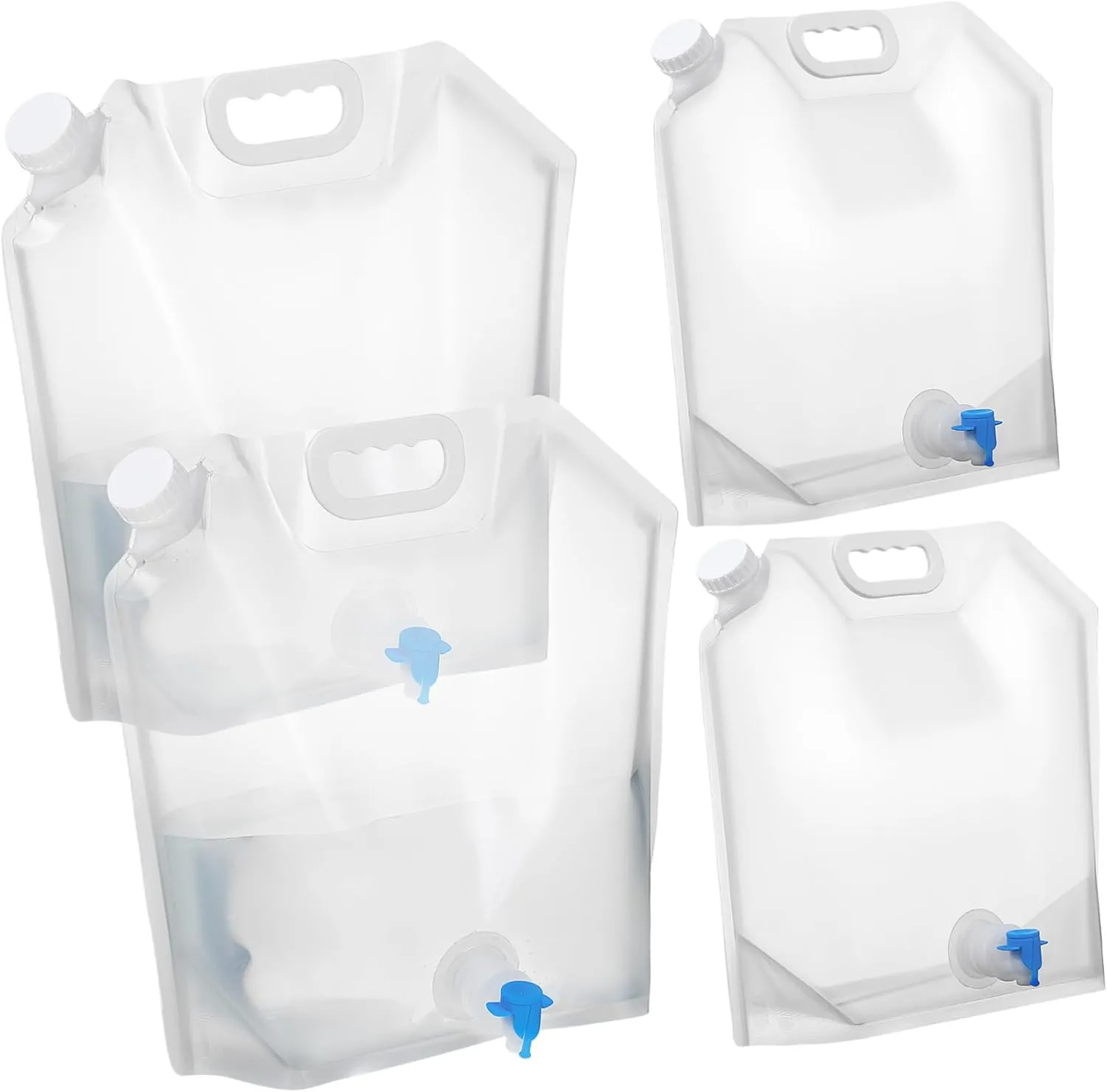 BESPORTBLE Collapsible Water Tanks 4-pack Transparent Emergency Water Pouches for Sports Camping Hiking Spout