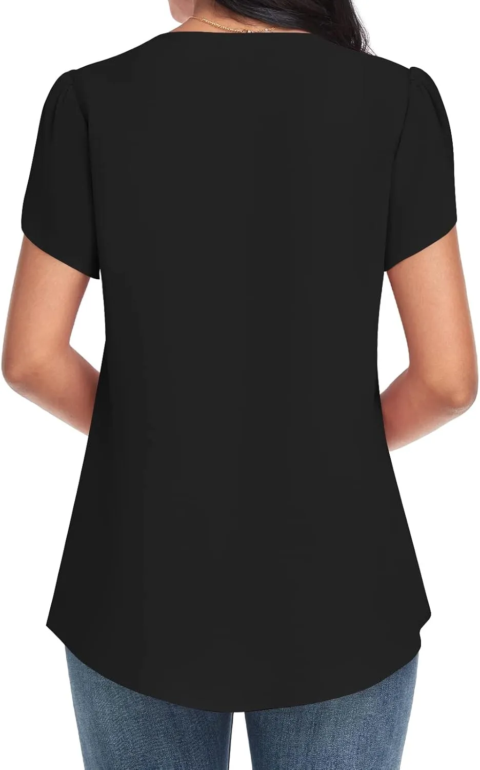 Bestbee Women's Dressy Chiffon Blouses V Neck Tops Tee 2025 Summer Shirts Petal Short Sleeve Casual T-Shirts