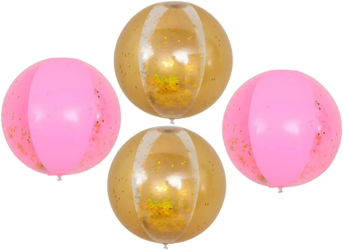 BESTonZON 4pcs Inflatable Sequin Beach Transparent Glitter Pool Toys for Family Fun for for All Ages