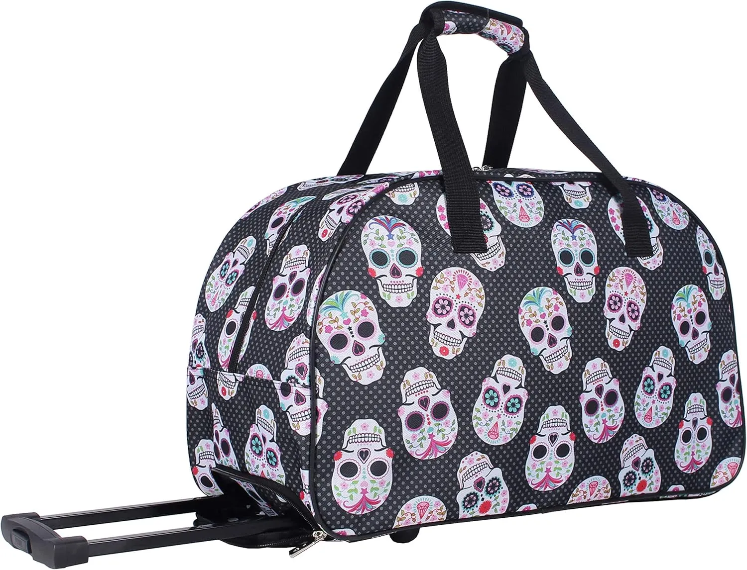 Betsey Johnson Designer Carry On Luggage Collection - Lightweight Pattern 22 Inch Duffel Bag- Weekender Overnight Business Travel Suitcase with 2- Rolling Spinner Wheels (Skull Party)