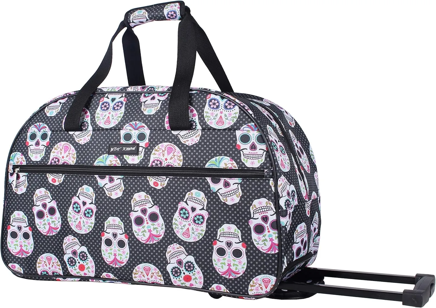 Betsey Johnson Designer Carry On Luggage Collection - Lightweight Pattern 22 Inch Duffel Bag- Weekender Overnight Business Travel Suitcase with 2- Rolling Spinner Wheels (Skull Party)
