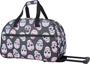 Betsey Johnson Designer Carry On Luggage Collection - Lightweight Pattern 22 Inch Duffel Bag- Weekender Overnight Business Travel Suitcase with 2- Rolling Spinner Wheels (Skull Party)