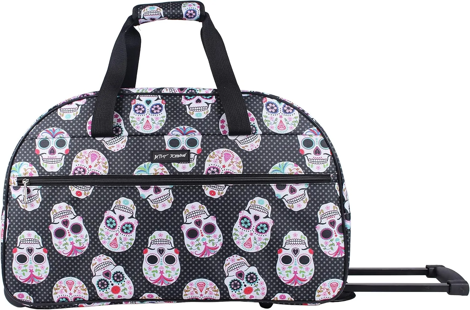Betsey Johnson Designer Carry On Luggage Collection - Lightweight Pattern 22 Inch Duffel Bag- Weekender Overnight Business Travel Suitcase with 2- Rolling Spinner Wheels (Skull Party)