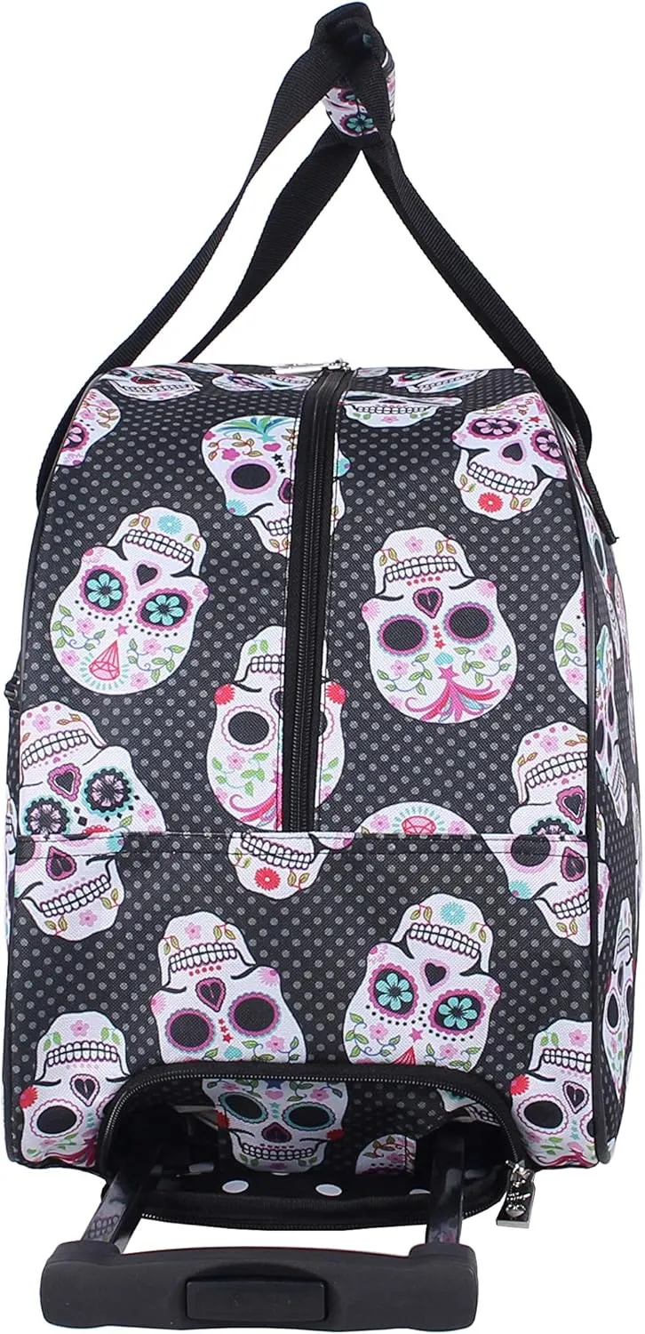 Betsey Johnson Designer Carry On Luggage Collection - Lightweight Pattern 22 Inch Duffel Bag- Weekender Overnight Business Travel Suitcase with 2- Rolling Spinner Wheels (Skull Party)