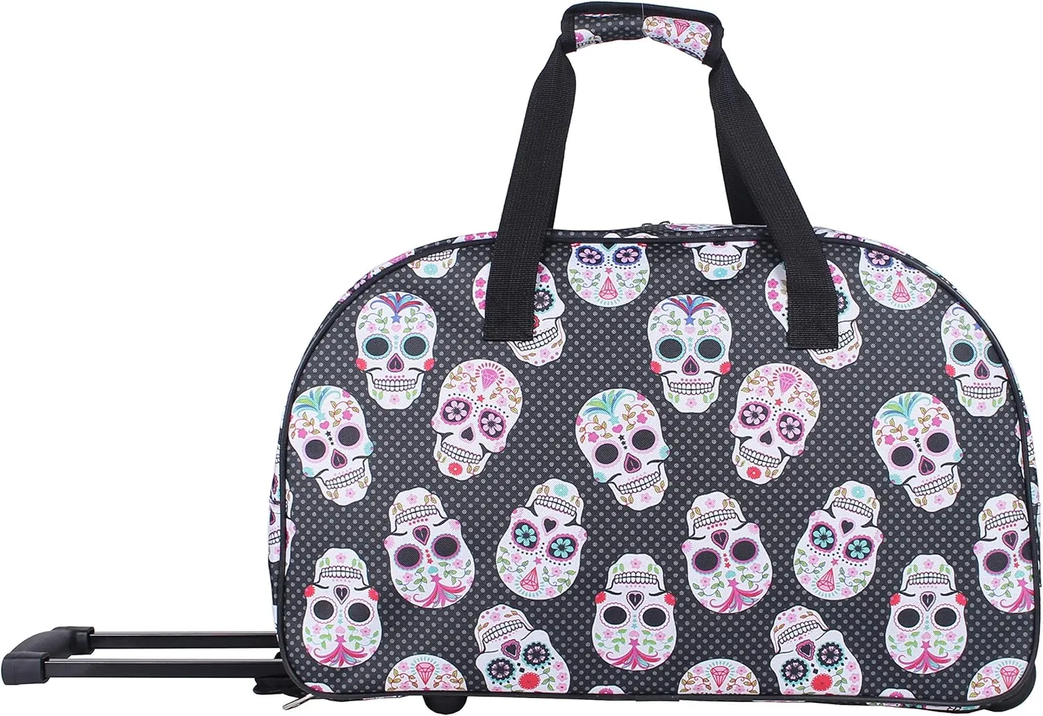 Betsey Johnson Designer Carry On Luggage Collection - Lightweight Pattern 22 Inch Duffel Bag- Weekender Overnight Business Travel Suitcase with 2- Rolling Spinner Wheels (Skull Party)
