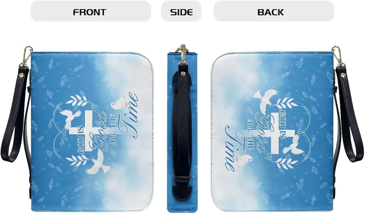Bible Cover Case for Women ＆ Men Large Bible Protective Tote Handle Bags Waterproof Black Ribbon Zipper Pockets
