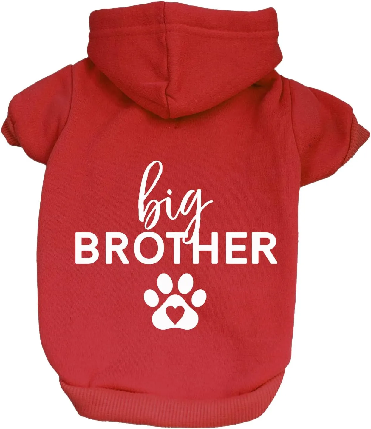 Big Brother Heart Paw Pullover Fleece Lined Dog Hoodie (Red Hooded Sweatshirt)