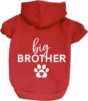 Big Brother Heart Paw Pullover Fleece Lined Dog Hoodie (Red Hooded Sweatshirt)
