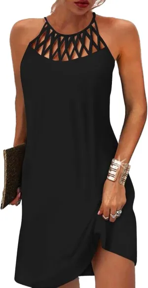 BIRW Summer Dresses for Women 2025 Casual Floral Halter Neck A-line Beach Vacation Sundresses with Pockets
