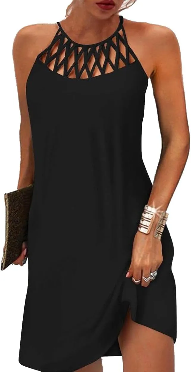 BIRW Summer Dresses for Women 2025 Casual Floral Halter Neck A-line Beach Vacation Sundresses with Pockets