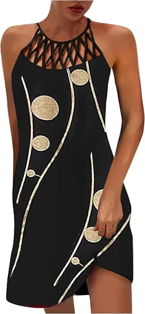 BIRW Summer Dresses for Women 2025 Casual Floral Halter Neck A-line Beach Vacation Sundresses with Pockets