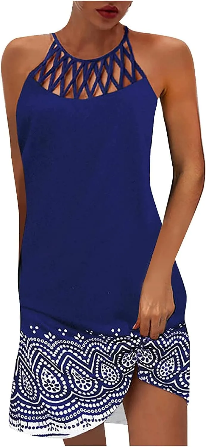 BIRW Summer Dresses for Women 2025 Casual Floral Halter Neck A-line Beach Vacation Sundresses with Pockets