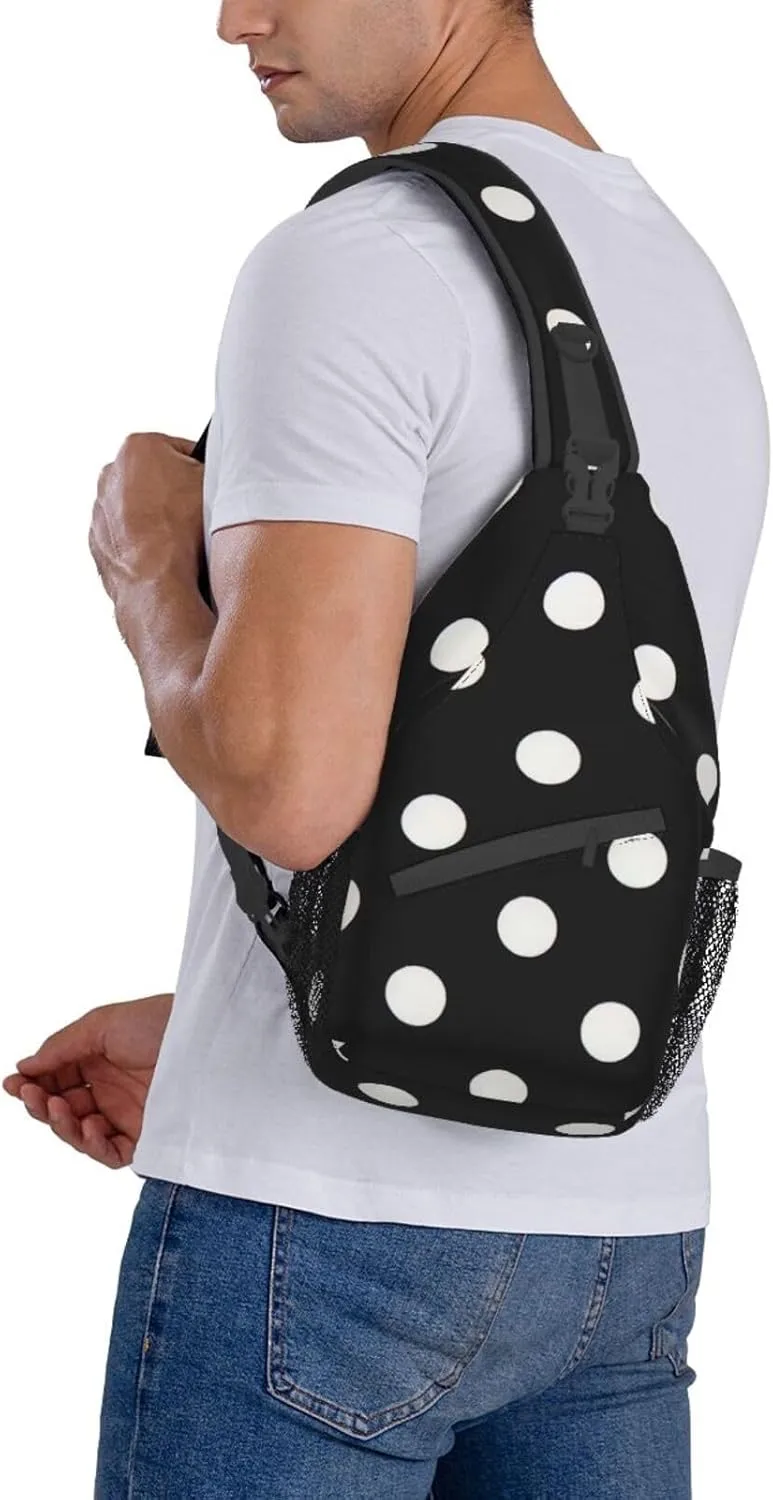 Black And White Polka Dots Unisex Casual Diagonal Chest Bag,Multipurpose Crossbody Shoulder Bag Travel Hiking Daypack