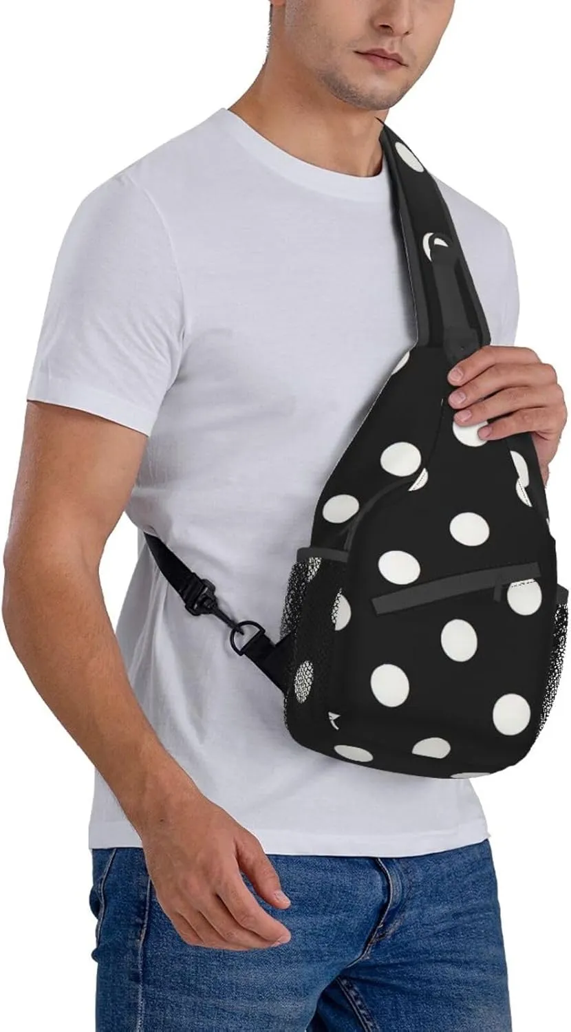 Black And White Polka Dots Unisex Casual Diagonal Chest Bag,Multipurpose Crossbody Shoulder Bag Travel Hiking Daypack
