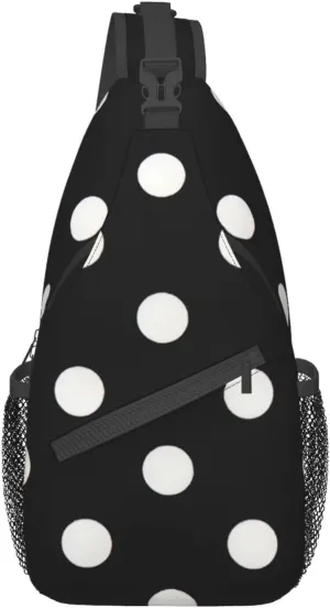 Black And White Polka Dots Unisex Casual Diagonal Chest Bag,Multipurpose Crossbody Shoulder Bag Travel Hiking Daypack