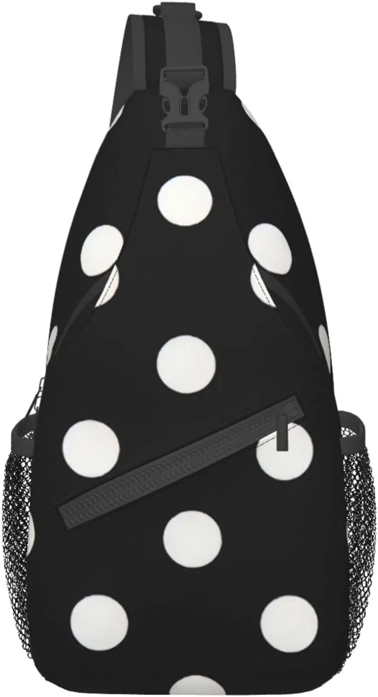 Black And White Polka Dots Unisex Casual Diagonal Chest Bag,Multipurpose Crossbody Shoulder Bag Travel Hiking Daypack