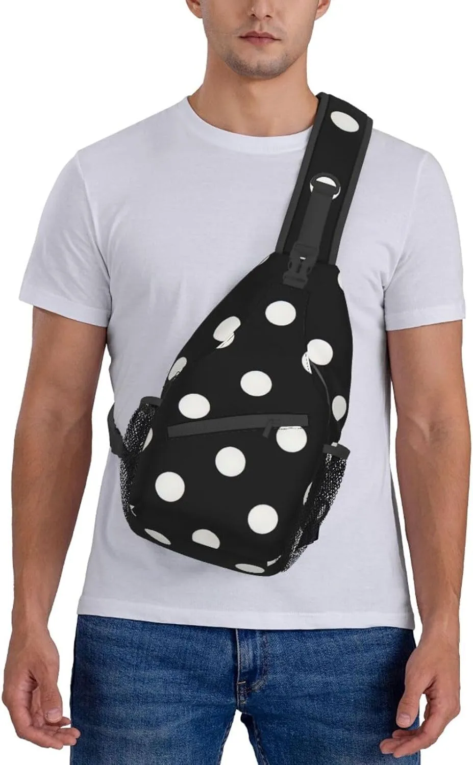 Black And White Polka Dots Unisex Casual Diagonal Chest Bag,Multipurpose Crossbody Shoulder Bag Travel Hiking Daypack