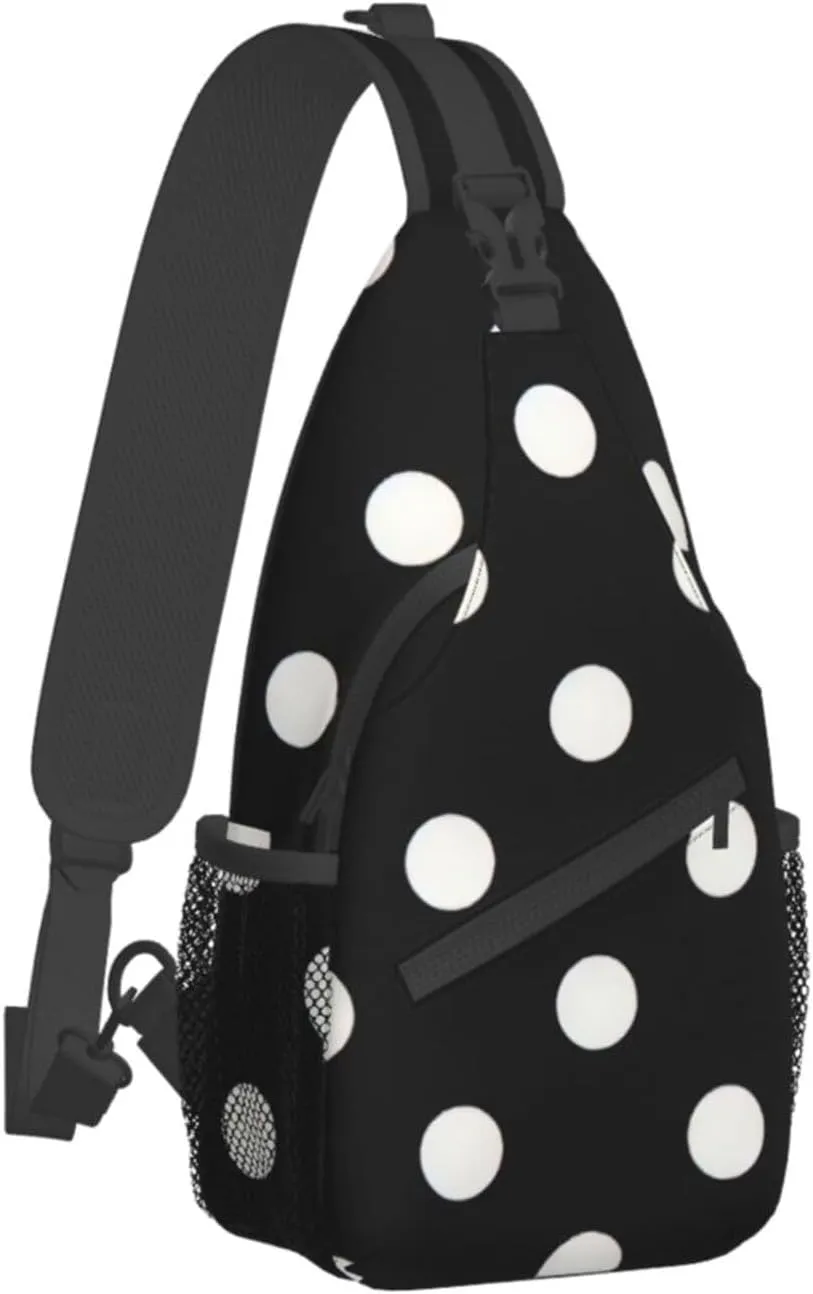 Black And White Polka Dots Unisex Casual Diagonal Chest Bag,Multipurpose Crossbody Shoulder Bag Travel Hiking Daypack