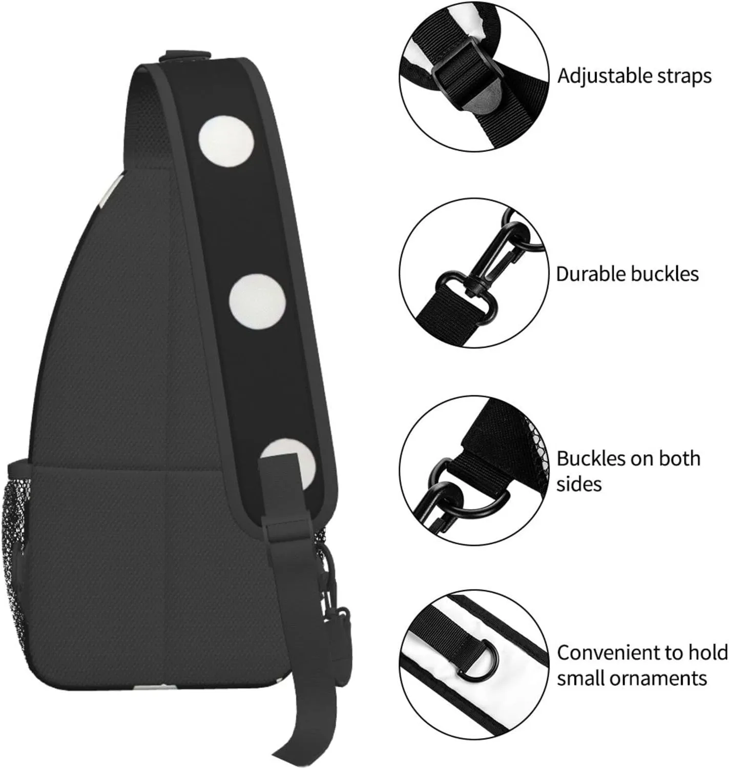 Black And White Polka Dots Unisex Casual Diagonal Chest Bag,Multipurpose Crossbody Shoulder Bag Travel Hiking Daypack