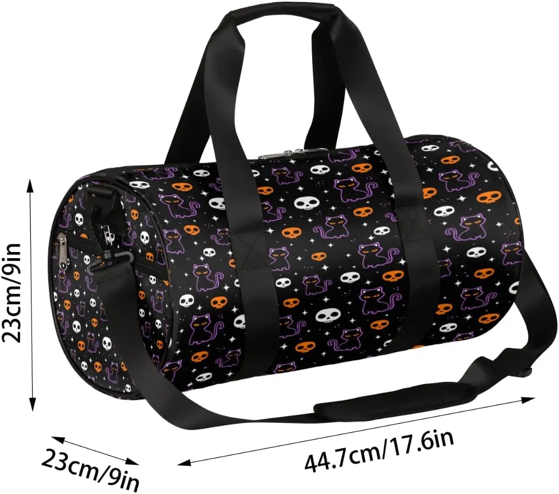 Black Cat Skull Gym Bag Small Gym Duffel Bags for Men Women Overnight Weekender Bag Lightweight Sport Duffle Bag Carry On Gymbag