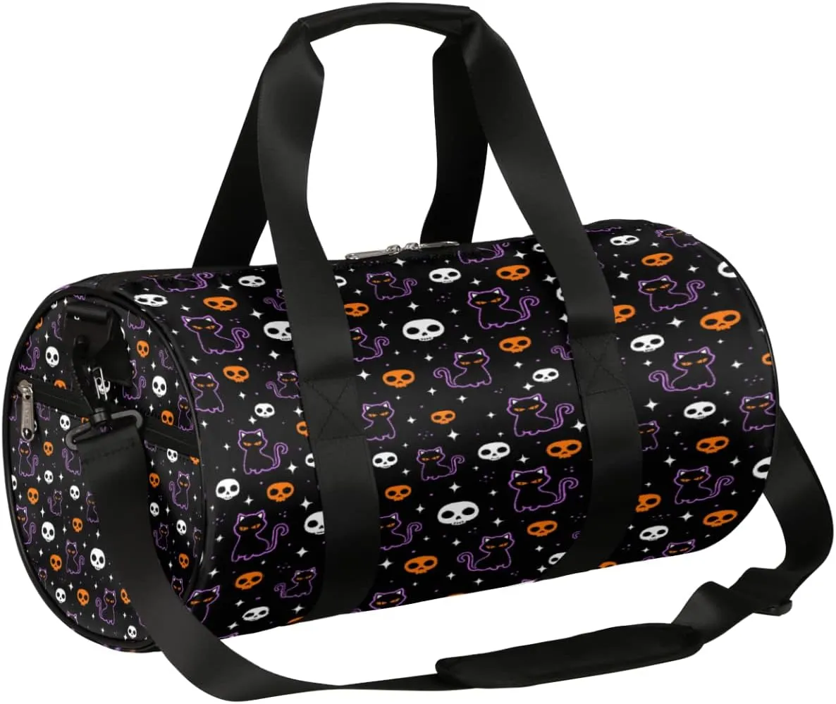 Black Cat Skull Gym Bag Small Gym Duffel Bags for Men Women Overnight Weekender Bag Lightweight Sport Duffle Bag Carry On Gymbag