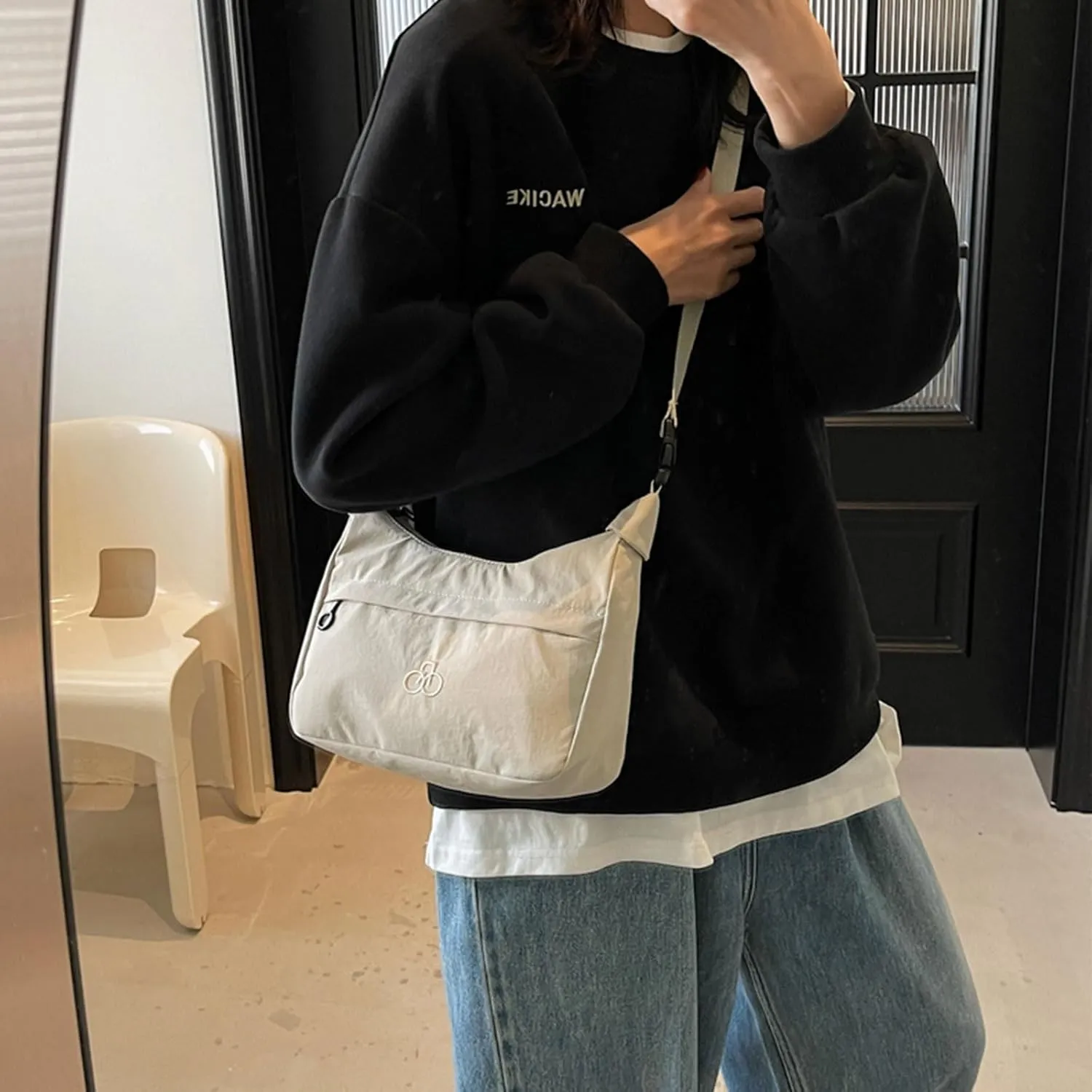 Black Crossbody Bag Textured Frosted PU Small Messenger Bag Casual Shoulder Bag Purse Travel Daypacks