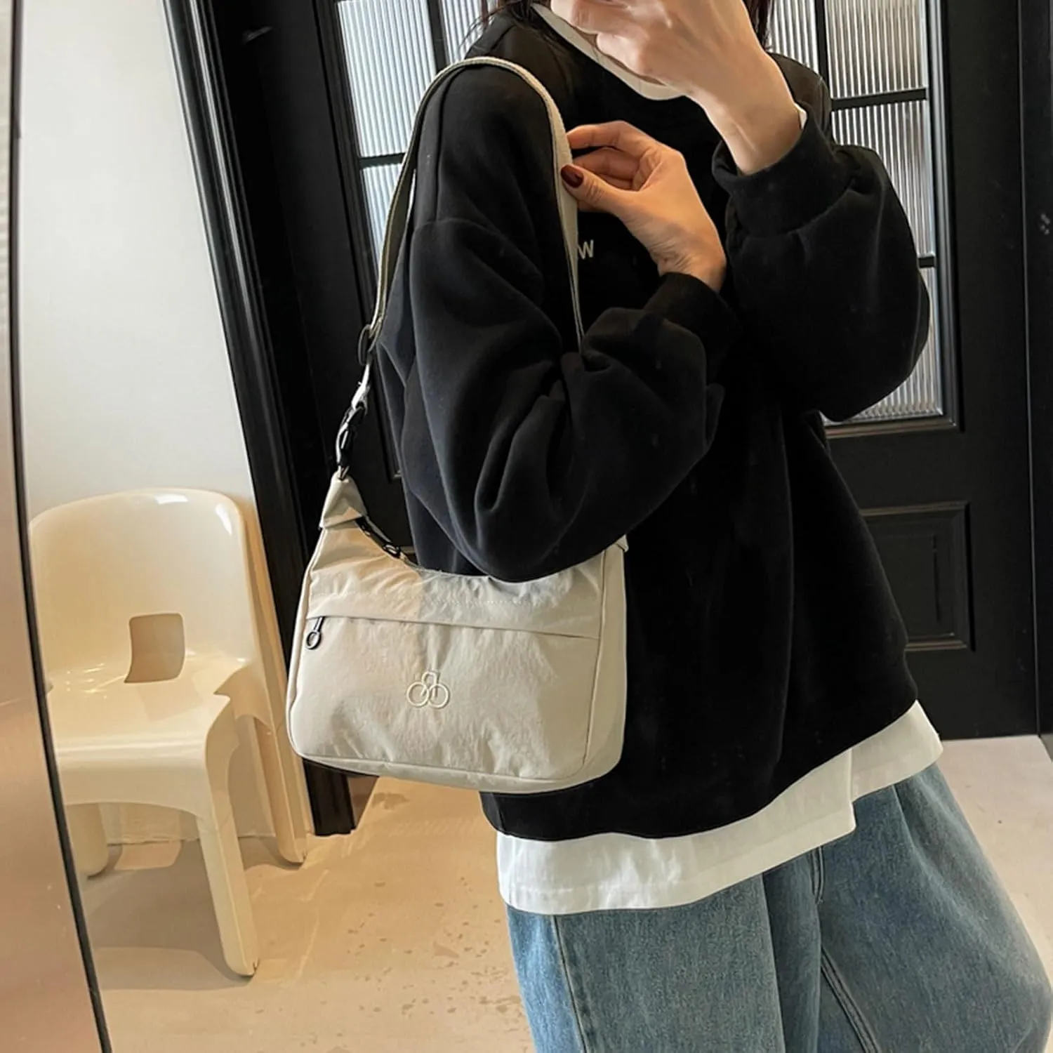 Black Crossbody Bag Textured Frosted PU Small Messenger Bag Casual Shoulder Bag Purse Travel Daypacks